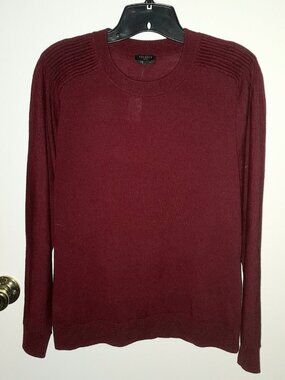NWT Talbots Petite Women's Merino Wool Maroon Sweater Ribbed Shoulders Size M